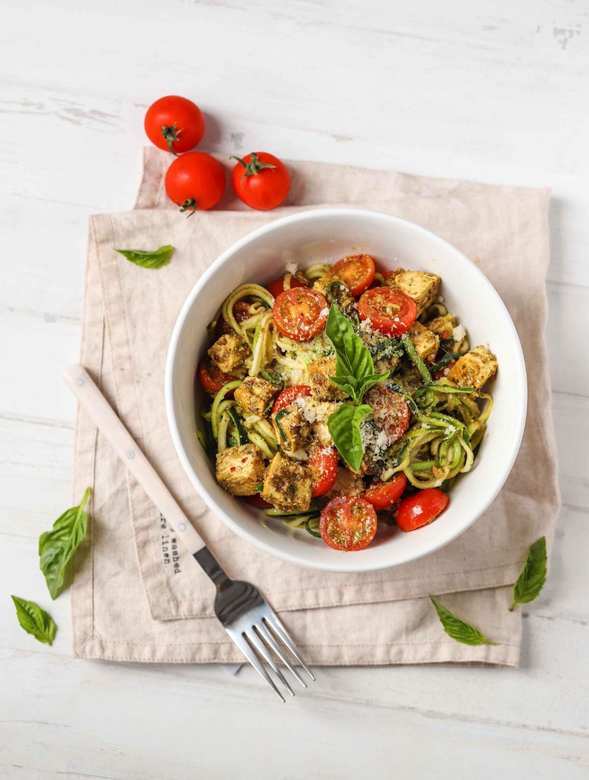 Keto Pesto Zoodles with Chicken